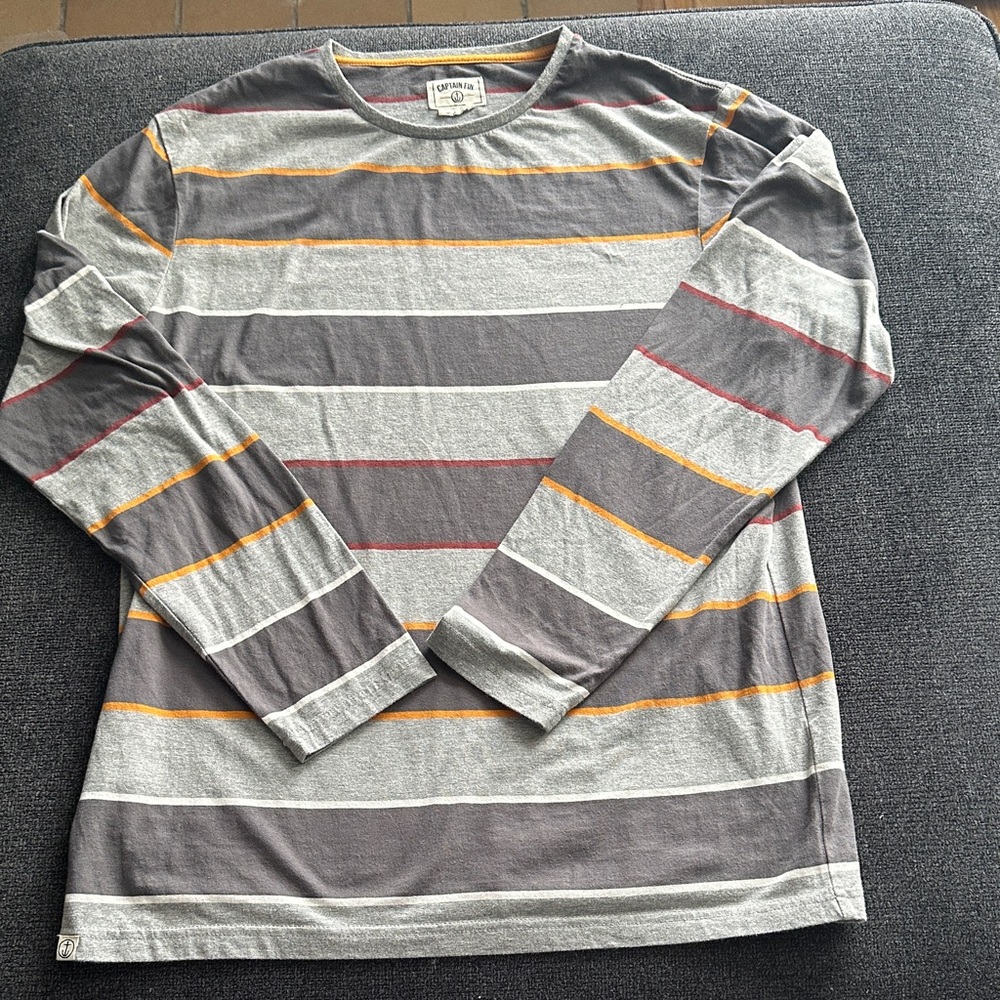 Captain Fin Striped Long Sleeve Tee in Gray and Multicolor